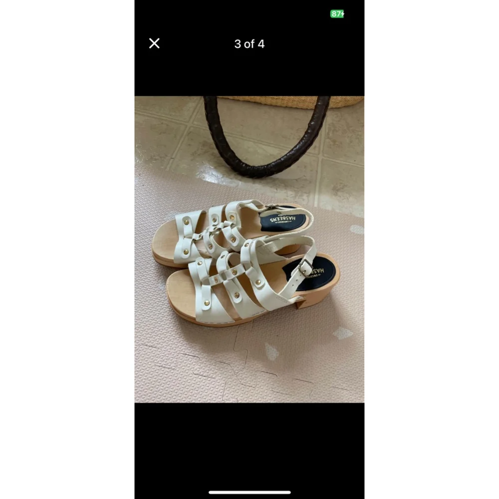 Women's Swedish Hasbeens Handmade Brassy High Sandals Size 38 White Sandals - Picture 14 of 16